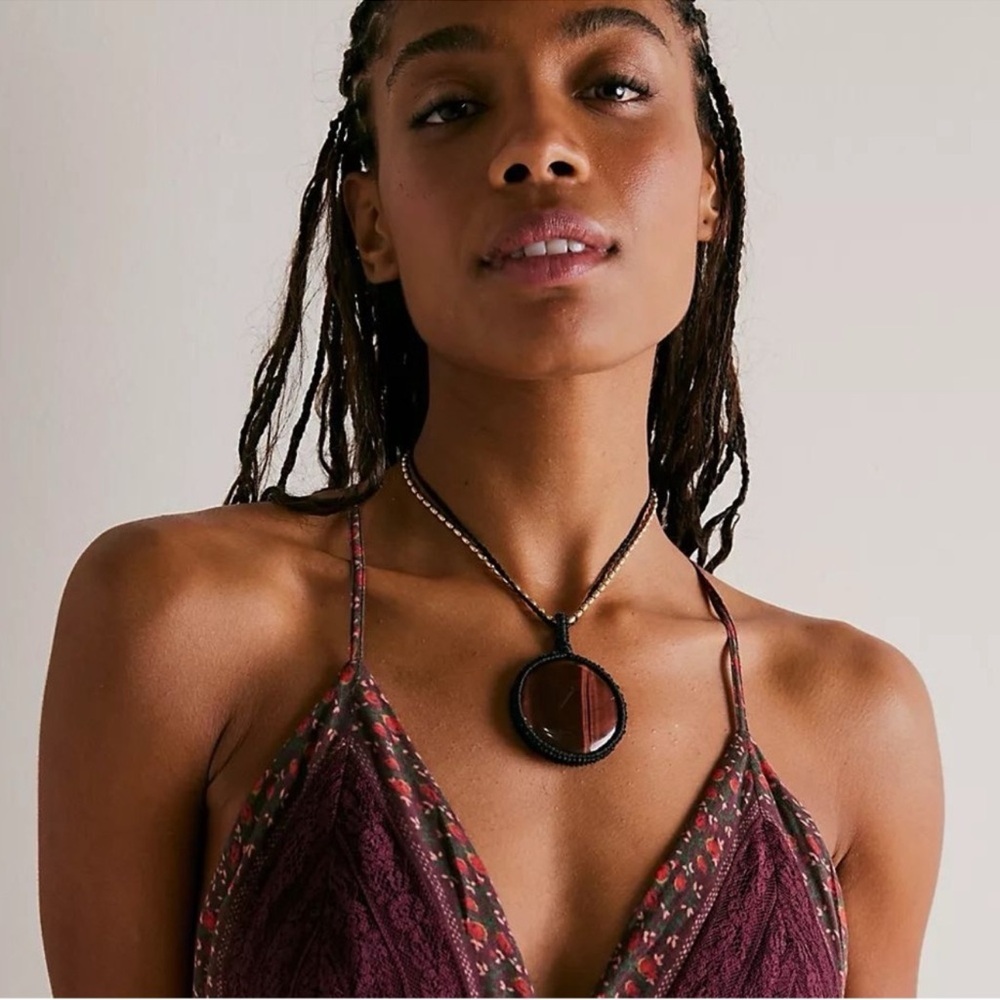 NWT Free People Brandy Pendant Necklace In Black Brown And Gold